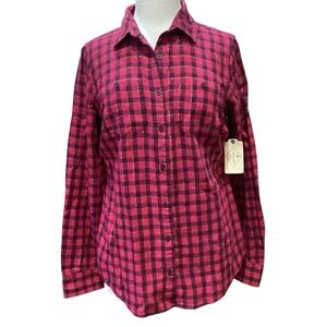 NWT St. John's Bay Button Down Pink Plaid Checkered Shirt Size Small